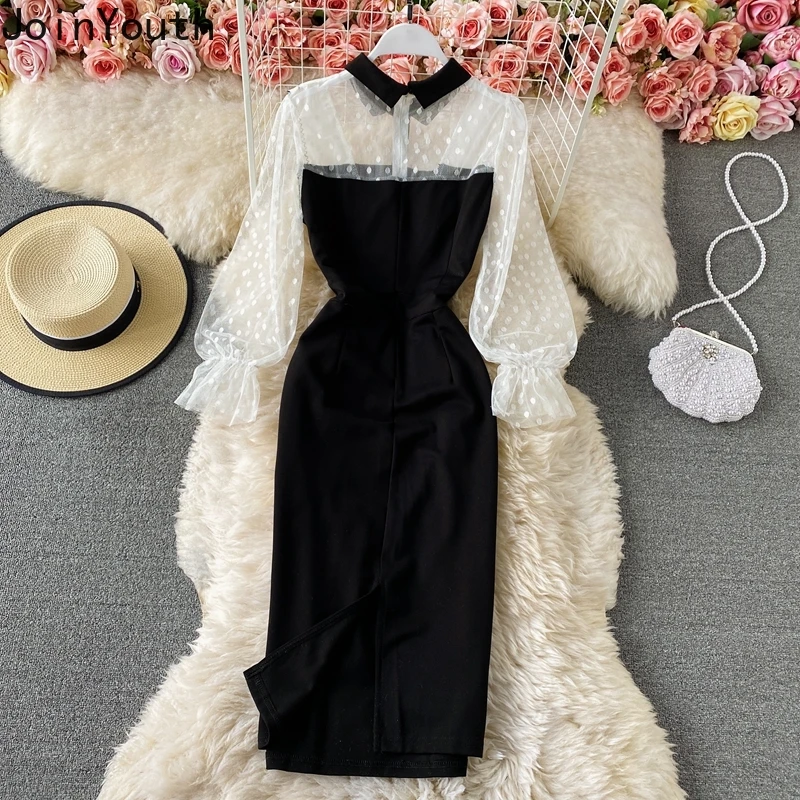 Elegant Evening Party Dress High Waist Vestido De Mujer Fashion Women Bodycon Dresses Lace Ruffles Black Clothes Woman Long Robe