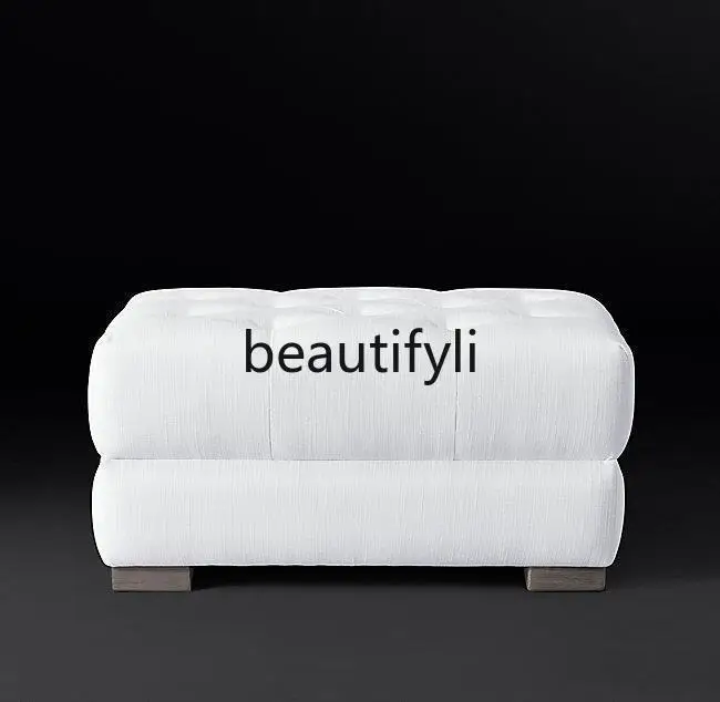 

Vintage Furniture Minimalist Makeup Stool Italian Light Luxury Linen Shoe Stool Solid Wood Bed End Stool