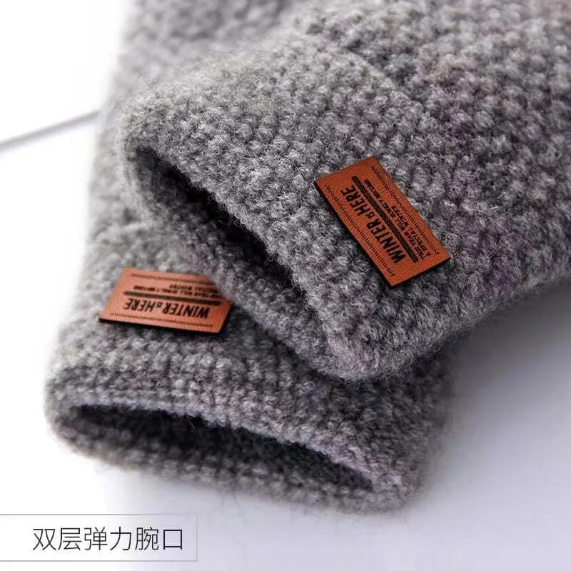 Winter Knitted Warm Half Finger Gloves Thickened Adult Anti Cold Leak Finger Touch Screen Outdoor Cycling Gloves