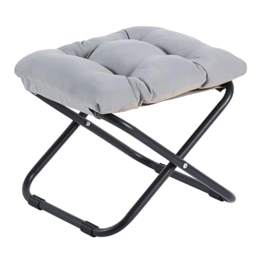 

Folding Feet Stool, Upholstered Small Accent Ottoman with Detachable Thick Cotton Cushion, Padded Sofa Stool with Straight Meta