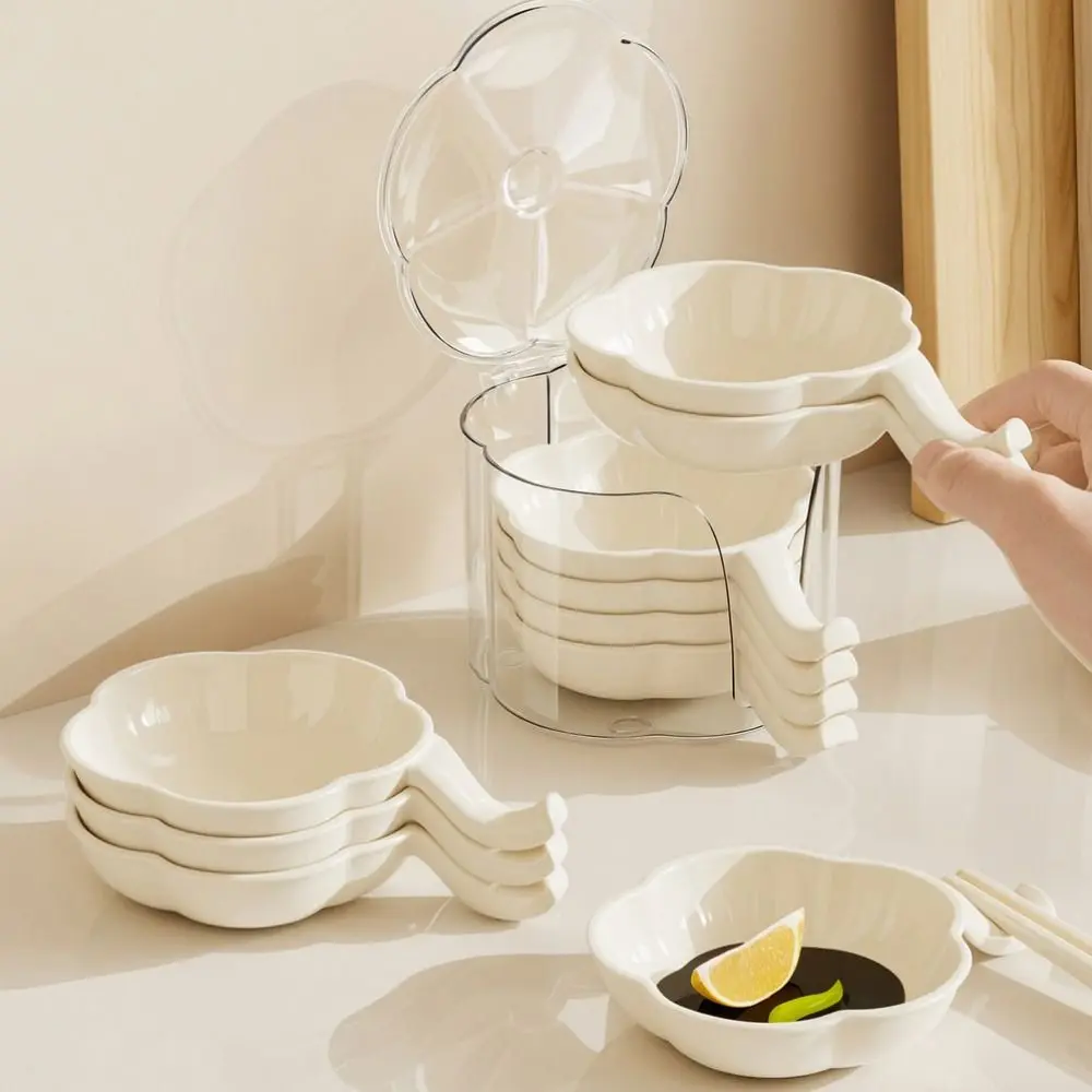 

Набор из 6 штук: Поднос для соусов в форме цветка с удлиненной ручкой и контейнером для хранения, пластиковая тарелка для приправ