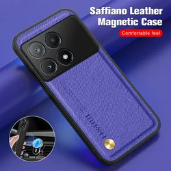 Cross Leather Camera Protect Case For Xiaomi Poco F6 Pro Little X6 X6Pro F6Pro PocoF6 PocoX6 5G Car Magnetic Stand Cover Fundas