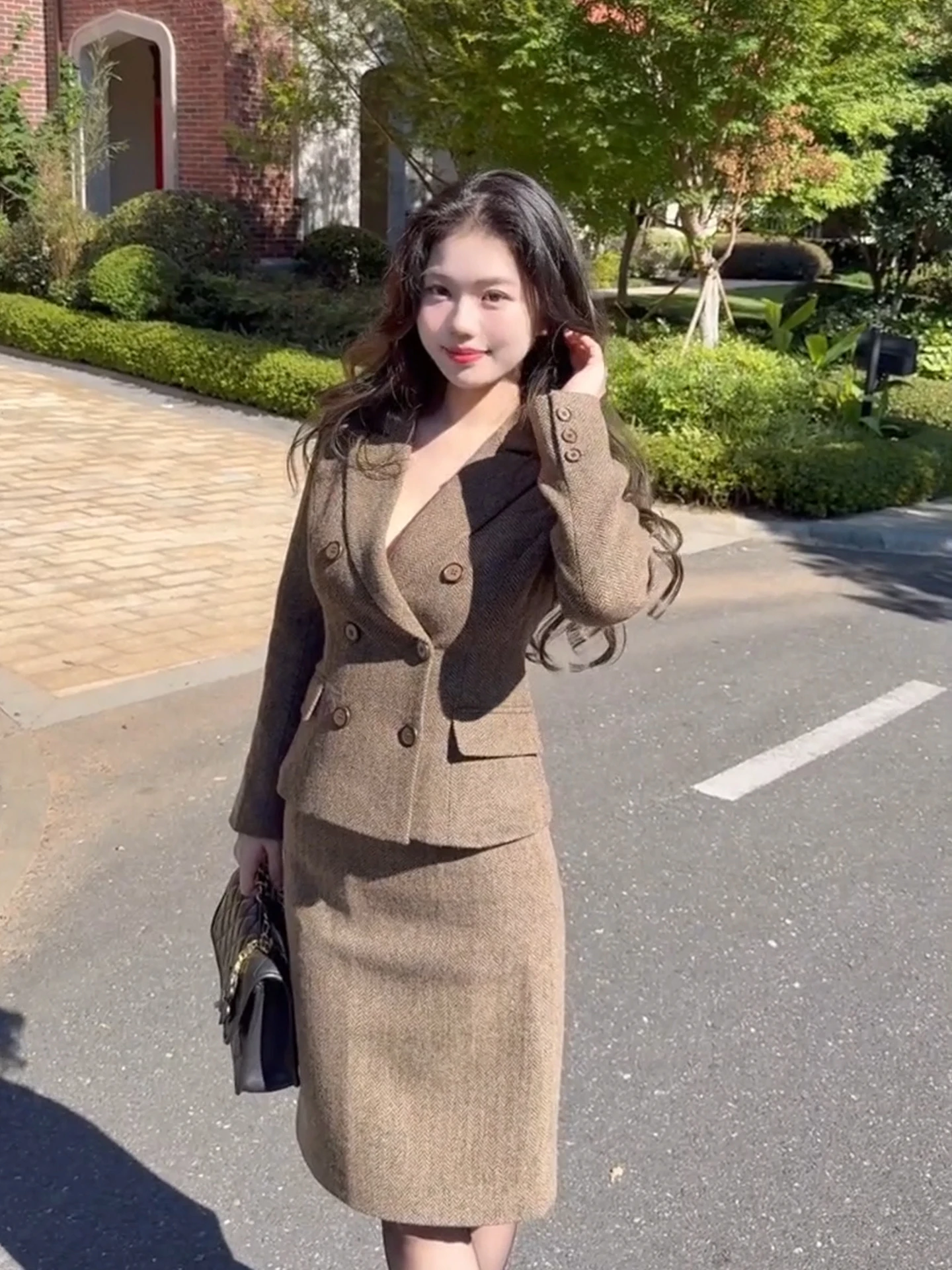 

Костюм XZY: двубортный пиджак и юбка с высокой талией для женщин больших размеров, осенний, деловой, модный, для офиса