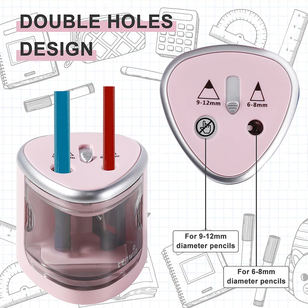 1pc Convenient Electric Double Hole Pencil Sharpener - Quick & Easy Sharpening for 6-12mm Pencils