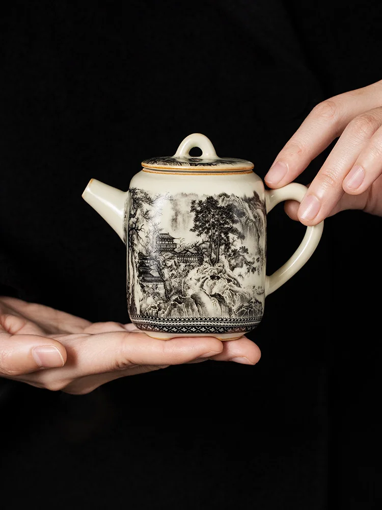 

180ML Ru Kiln Landscape Teapot Pot Teapot Vintage Brewing Kettle With Ball Hole Items Pot For Tea Maker