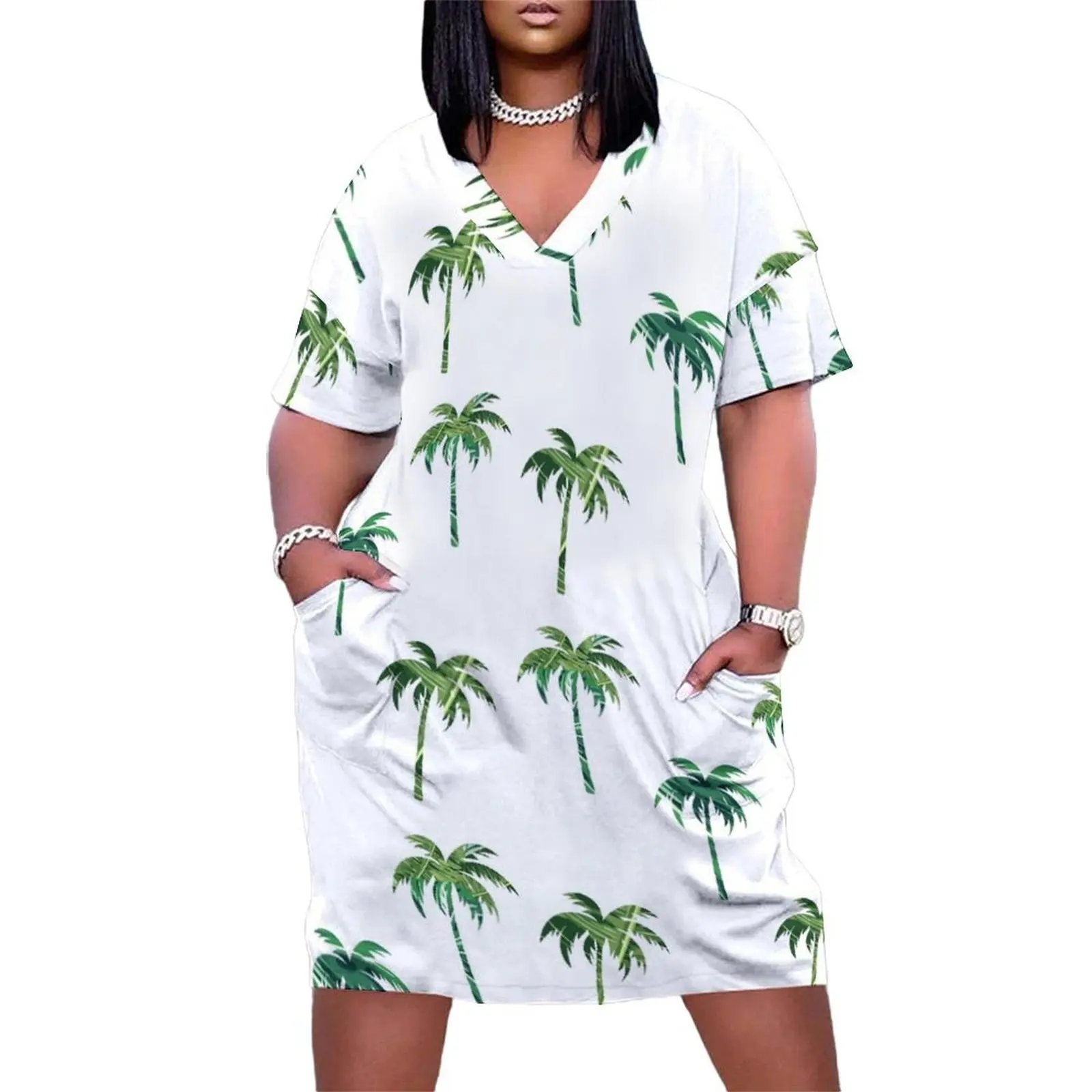 

Green palm trees pack Loose Pocket Dress evening dress ladies elegant dresses for women elegant chic women dresses promotion