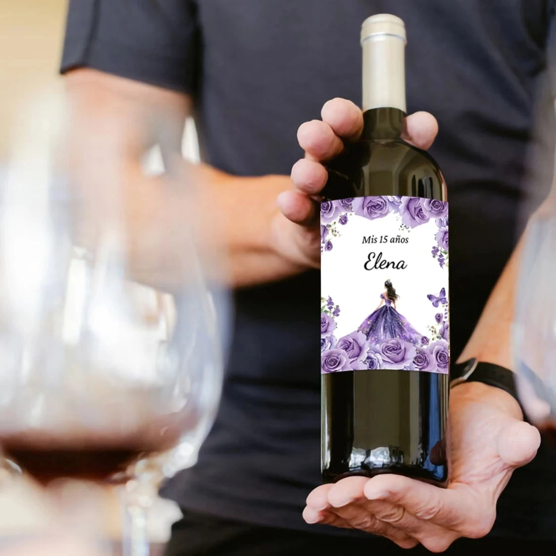 18 36pcs Personalized Wine Bottle Labels 15th Birthday Party Crown Decor Graphic Print