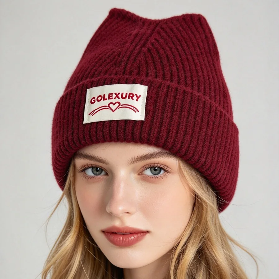 Autumn and Winter Korean-Style Cute Cat-Ear Shaped Knitted Hat FashionableWarm Women's Pullover Hat