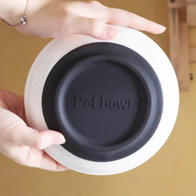 Ceramic Cat Plates with Silicone Anti Slip Pad Pet Bowl Snack Can Container