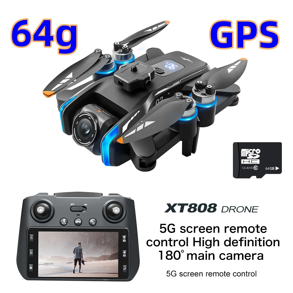 XT808 GPS Drone With Screen Controlled Profissional 4K HD Dual-Camera Obstacle Avoidance Brushless Foldable Quadcopter Dron Toy