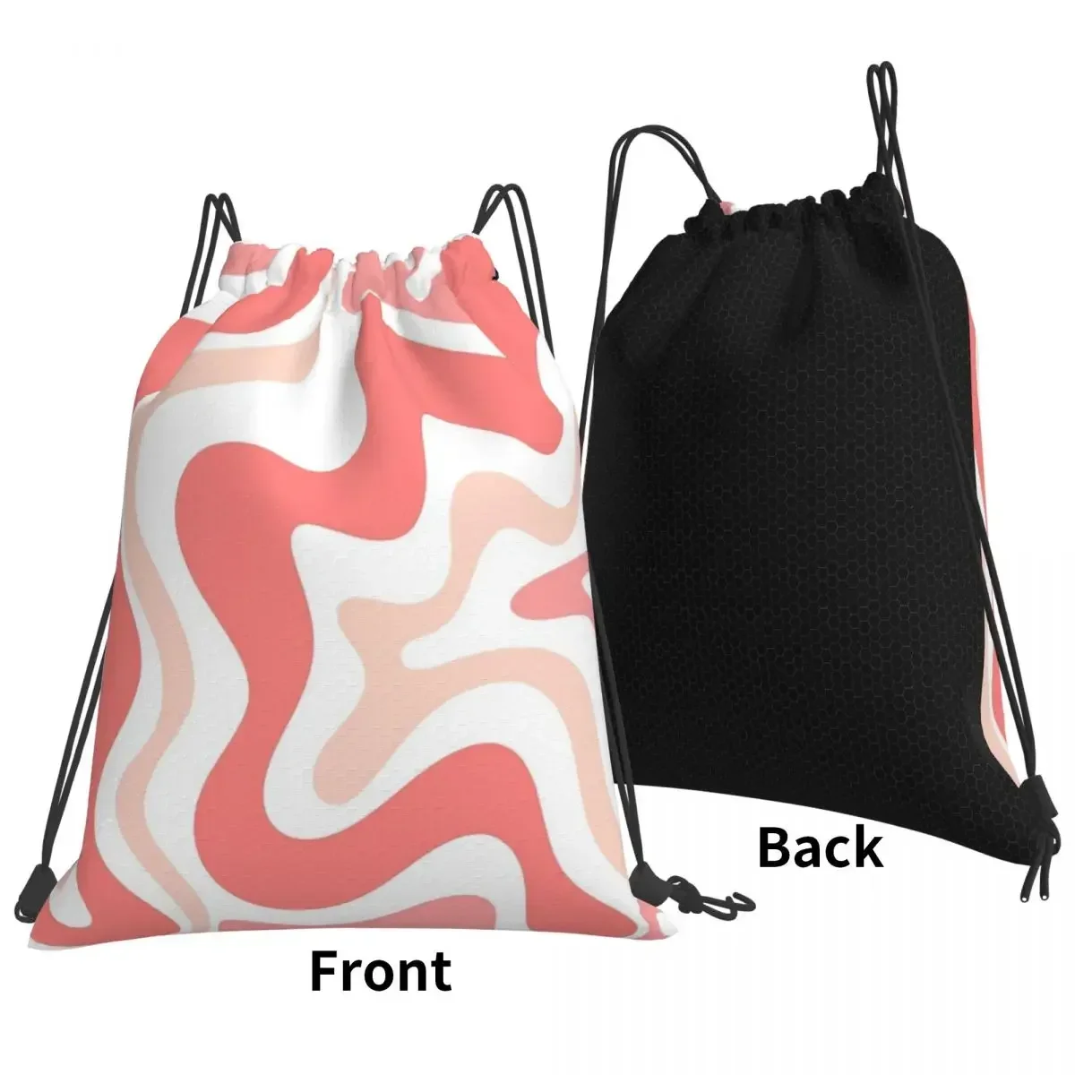 Liquid Swirl Retro Abstract In Blush Pink Tones On White Backpacks Drawstring Bags Drawstring Bundle Pocket Sundries Book Bags