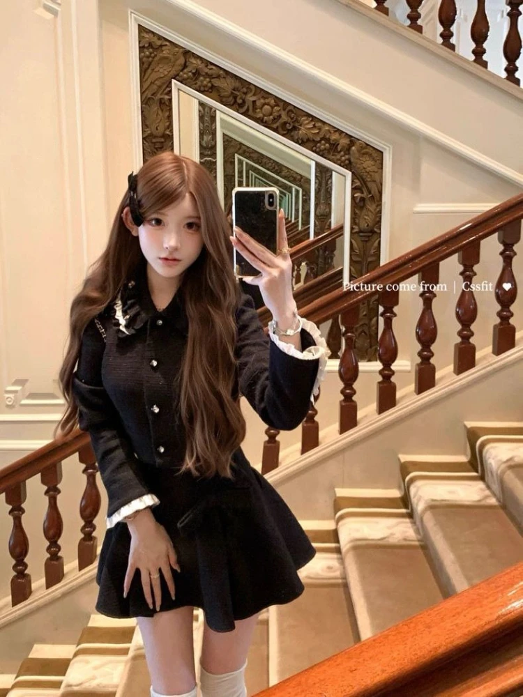 الخريف الأمريكية الرجعية الفرنسية أنيقة المرأة قطعتين مجموعة الكورية موضة مكتب سيدة مجموعة الحلو الأميرة تصميم ملابس امرأة