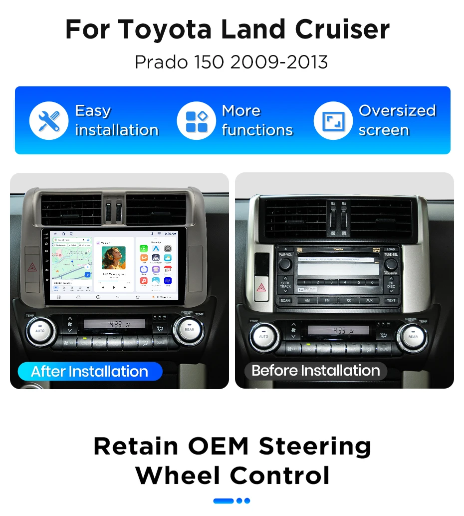 Junsun Android 15 Intelligente Autosysteme für Toyota Land Cruiser Prado 150 2009-2013 AI Wireless CarPlay für Apple Auto – Detail 3