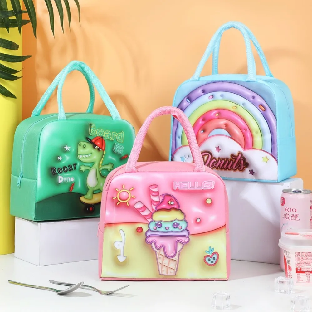 

Durable Oxford Cloth Cartoon Lunch Bag 10 Colors Cartoon Pattern Thickened Thermal Insulation Bag Portable Ice Pack