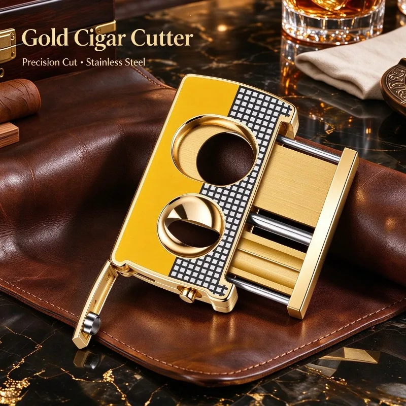 Stainless Steel 3 in 1 Cigar Cutter Dual Cut Straight V Cut Cigar Punch Portable Cigar Tool for Bar Home