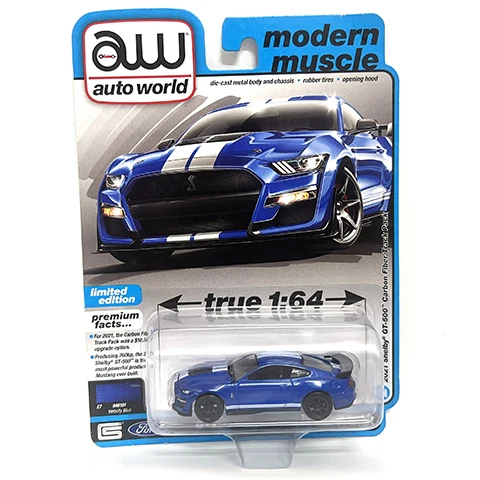 Auto World 1/64 AW Shelby CT500 Carbon Fiber Track Pack Modern Muscle Blue Die-cast alloy car model toy collection Children gift