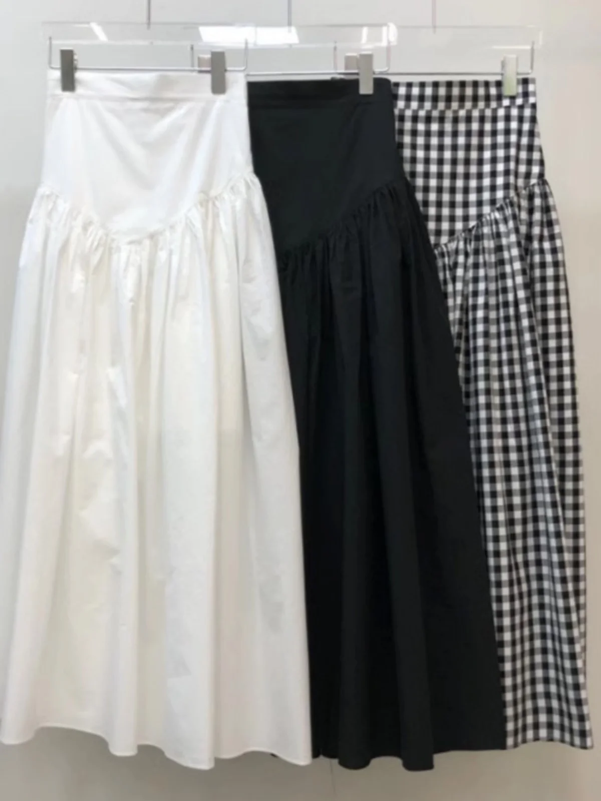 

White High Waist f Skirt Women's Sweet Pleated Design Slimming Long Bla Skirt Spring 2024 New Sle Commute Korean Version