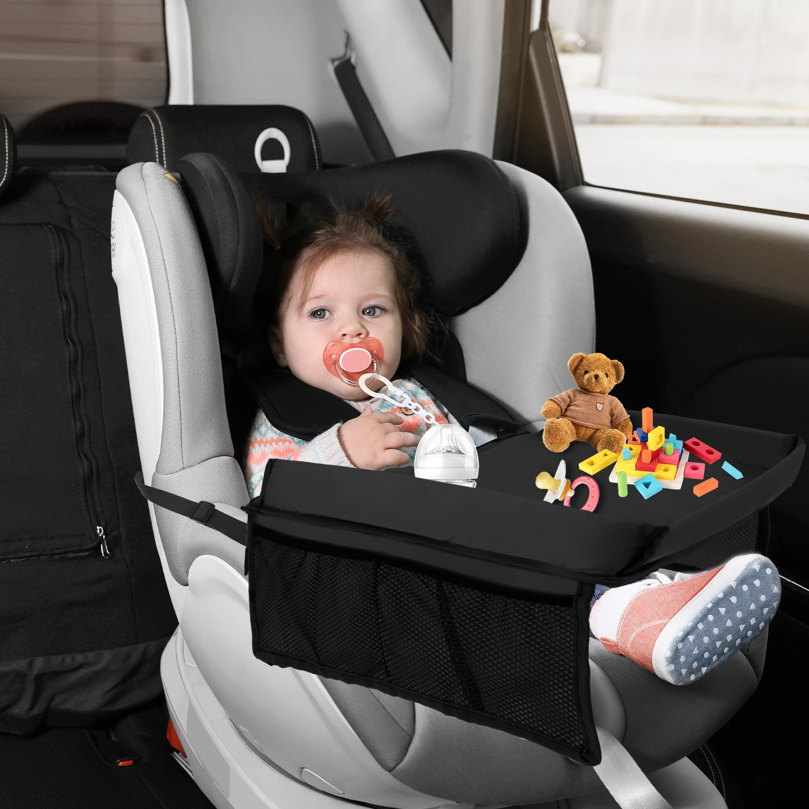 Car Seat Kid Travel Tray Foldable Safety Seat Play Table Organizer Storage Snacks Toys Toddler Car Seat Tray For Kids Activities