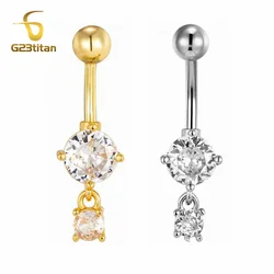 CZ Zircon Dangle Belly Button Rings 14G Titanium Piercings Navel Bar Sexy Umbilical Jewelry Gold Silver Color Body Accessories