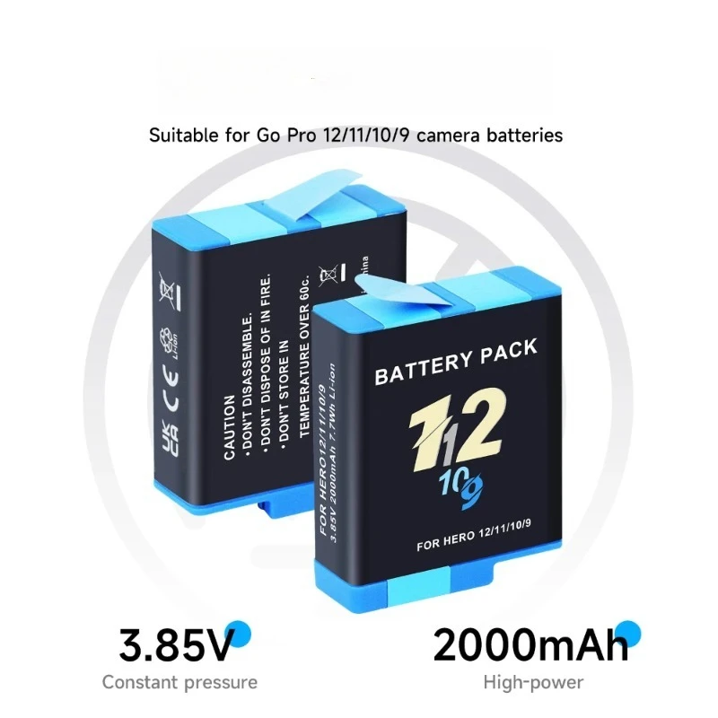 For GoPro Hero 12 11 10 9 Sport Camera Batteries Black Accessories NEW for GO PRO HERO 9 10 11 12 Battery 3.5V 2000mah