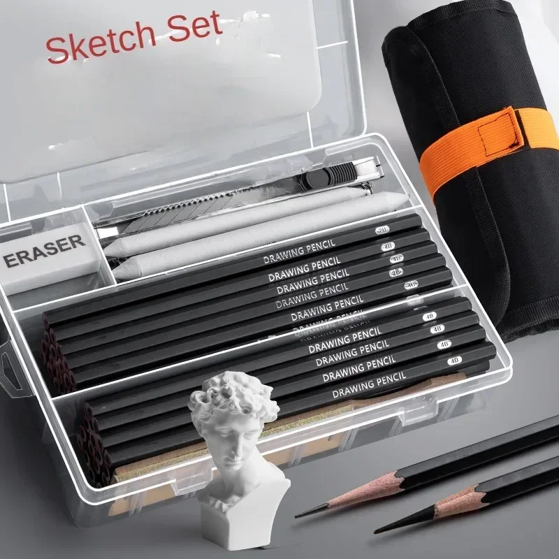 Esboço Lápis Set com Pen Bag, Pintura a Lápis Profissional, Desenho Ferramenta, Material Escolar, Papelaria, Grande Capacidade, 27 Pcs, 38 Pcs, 47