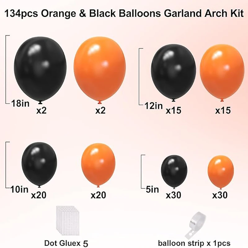 140pcs Black Orange Balloon Garland Halloween Theme Different Size Balloon Arch Set Graduation Halloween Party Balloon Backdrop