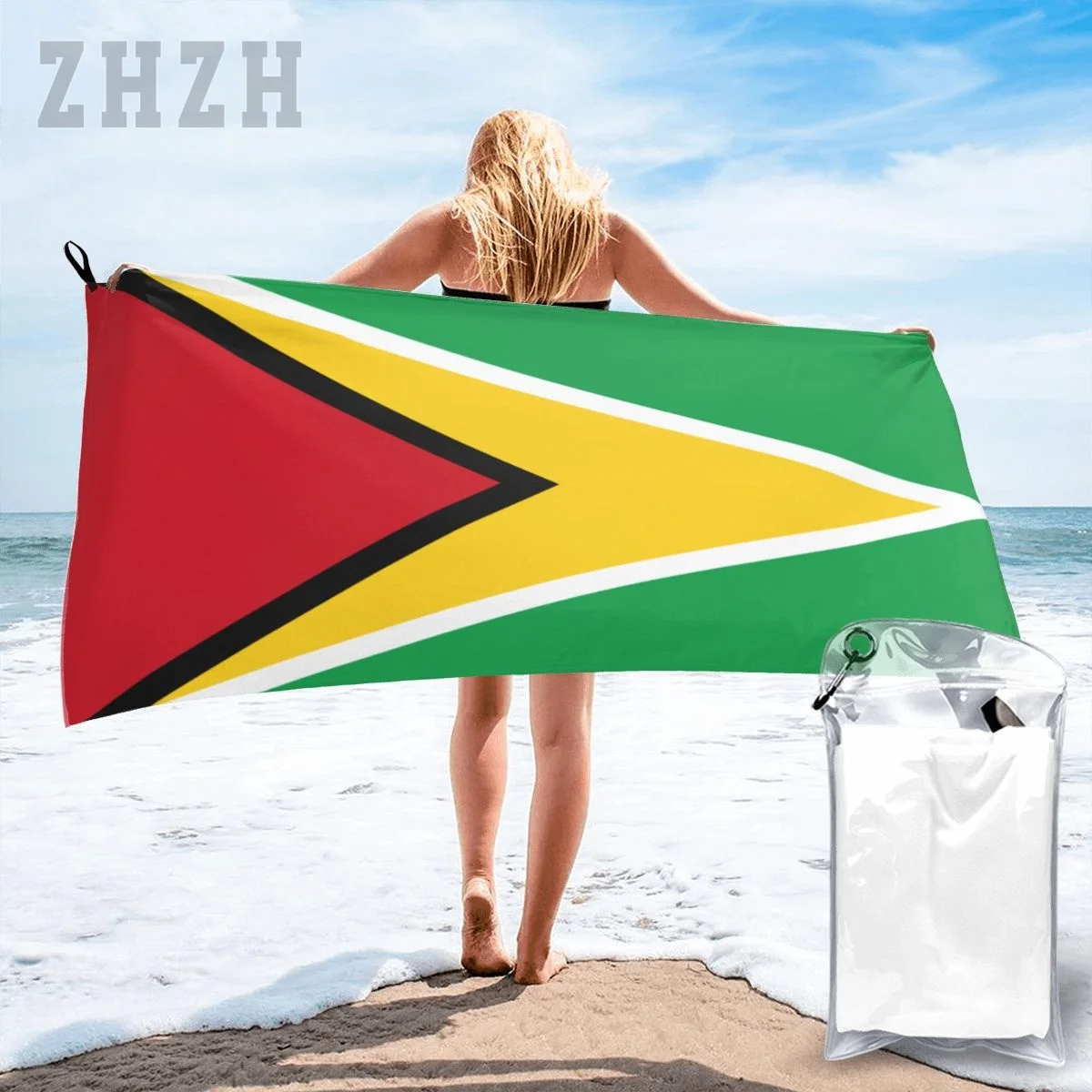 More Design Guyana Flag Emblem Bath Towel Quick dry Microfiber Absorbing Soft Water Breathable Beach Swimming Bathroom