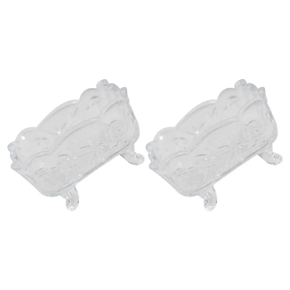 2Pcs Embossed Glass Bowls Creative Stable Storage Tray Fruit Plate Snack Dish Bathroom Jewelry Display Dish Glass Fruit Plate