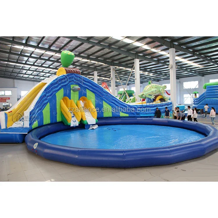 lotus and frog inflatable water slide with inflatable pool commercial water park equipment