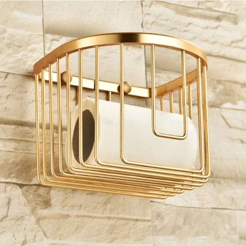 Toilet Paper Gold Basket Bathroom Aluminum Shelf Wall Mounted Shower Organizer Storage etagere salle de bain murale repisa