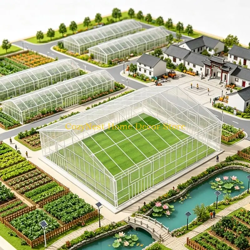 92MF Transparent Miniature Greenhouse Model with Sloped Roof Frame for Decorative Landscape and Desktop Scene Building