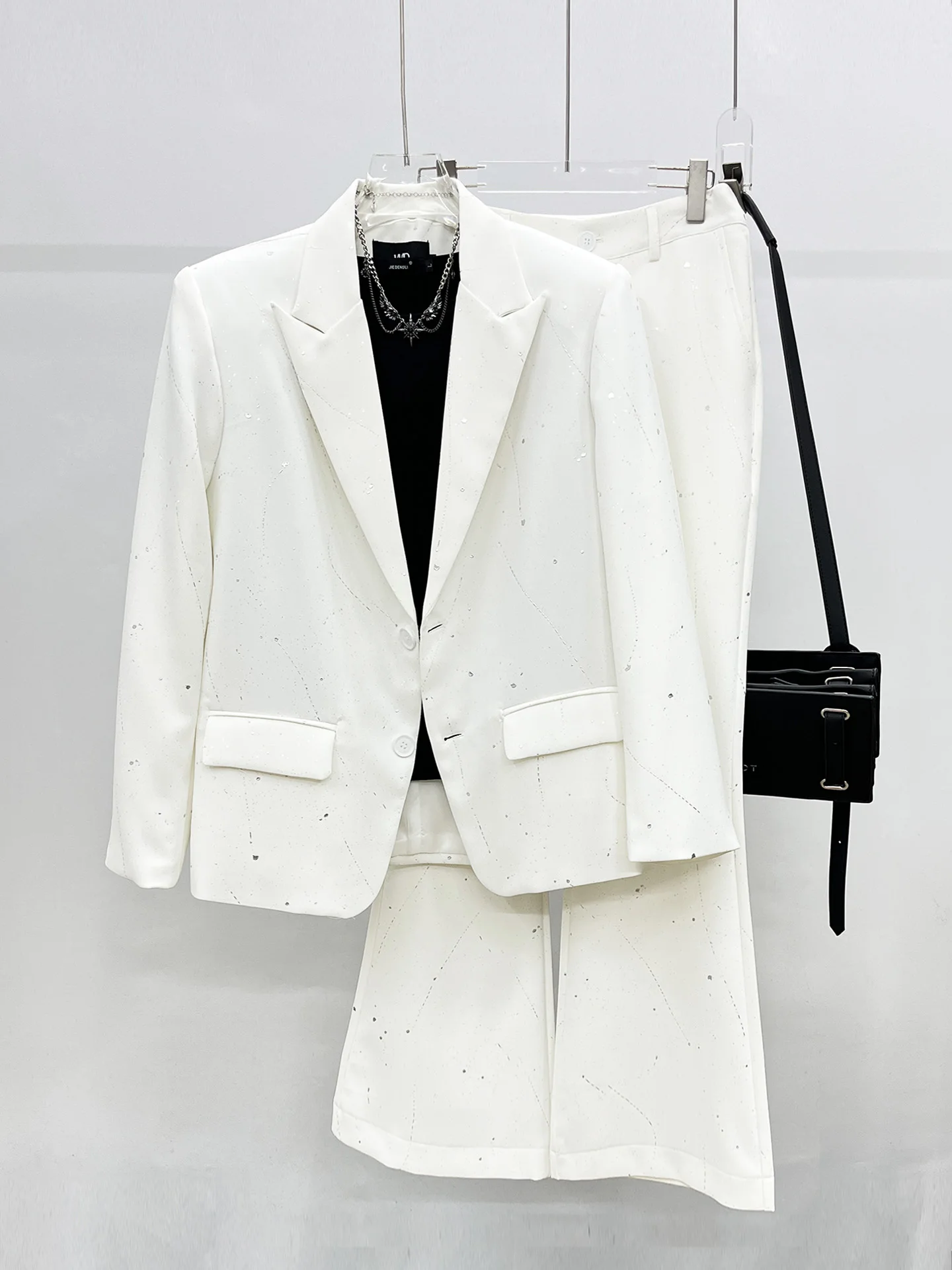 

Spring Autumn New Style Men's Fashion Suit Set Gold Stamp Micro Flared Pants Two Piece Set Standard Fit Youth Popular Casual