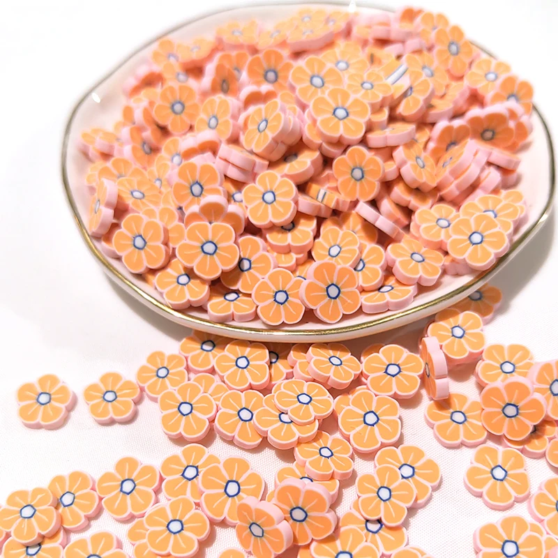 500 g/borsa 10mm Mix Color Flower Smile Face Fruit Shape Polymer Clay Spacer fetta sciolta Polym Clay Dollhouse Toys Phone Decor