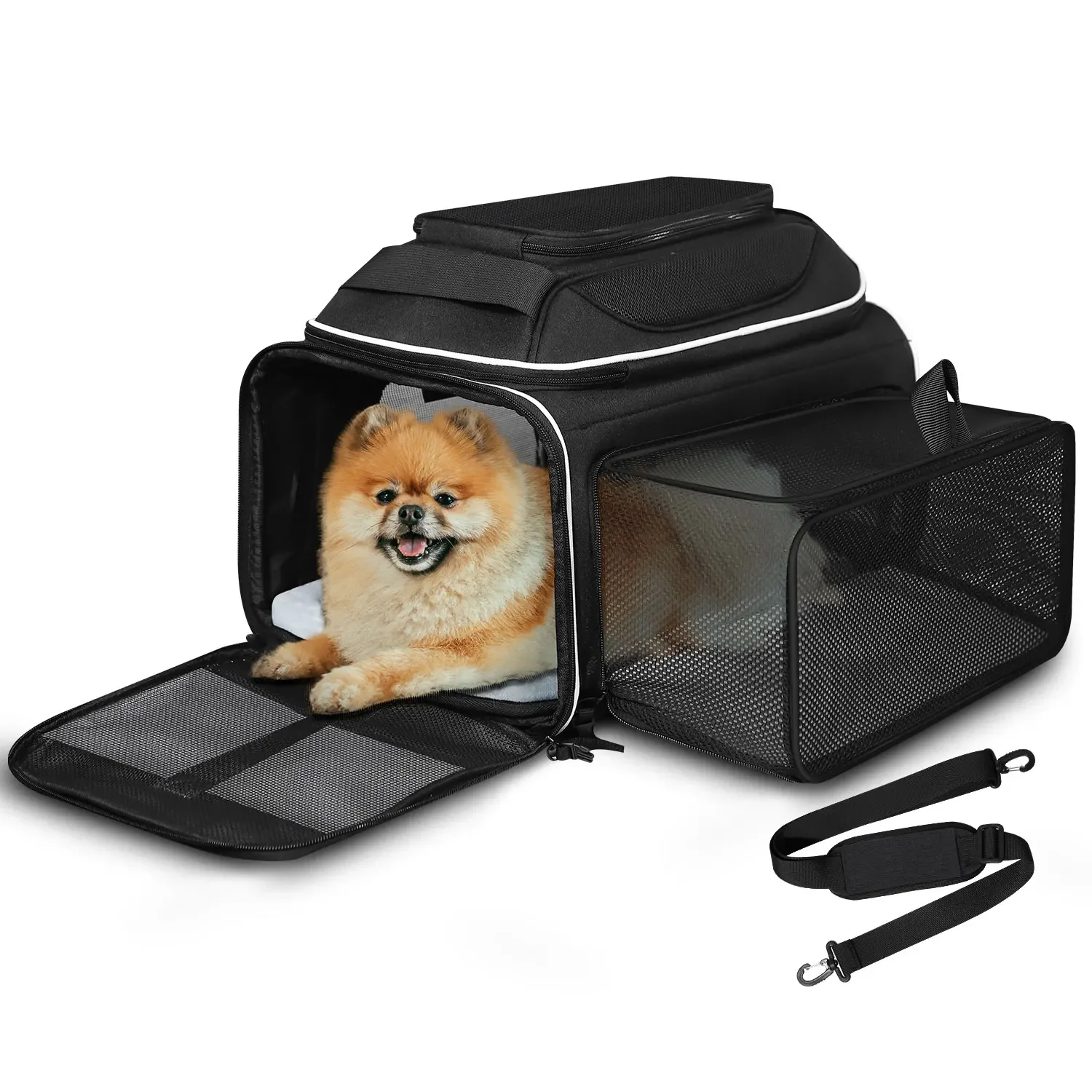 Petskd Top and Side Expandable Pet Carrier Southwest Alaska Airline Approved Soft Small Dog Cat Carrier Bag with Locking Zipper