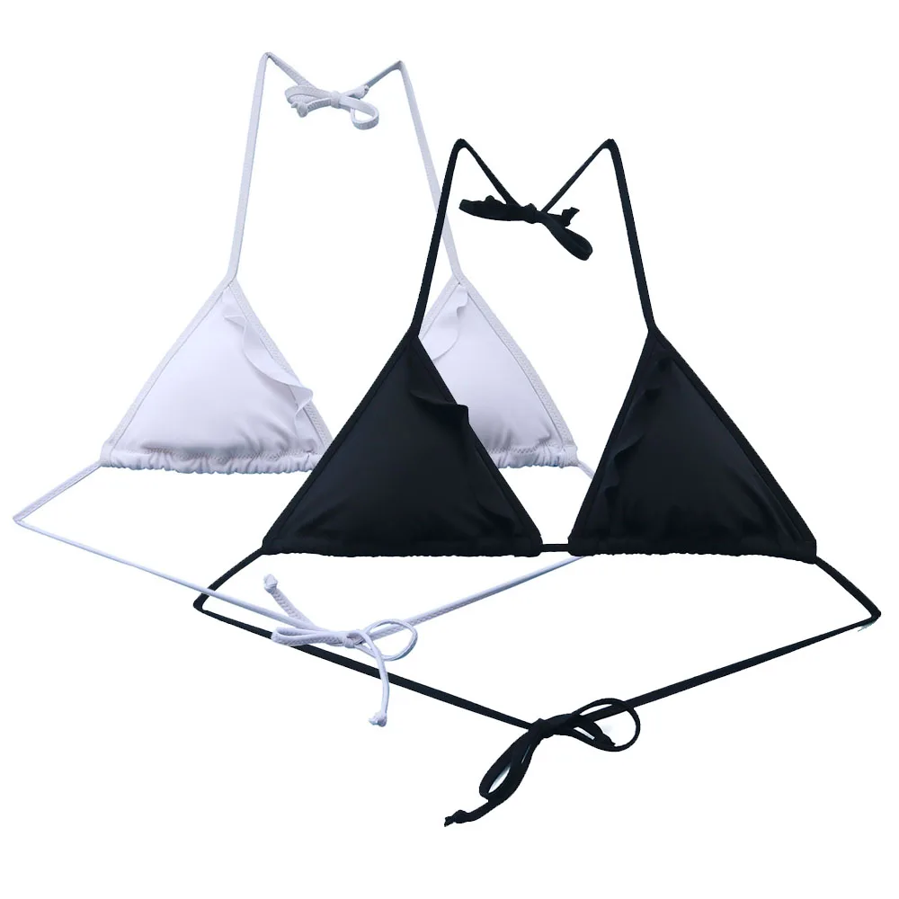 Women\'s Black Bikini Top Triangle Bikini Set Sexy Gril Cut Out Swimwear White Swimsuit Brazilian Flounce Beach Suit