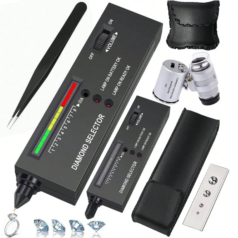AHT Professional Diamond Tester Pen Set with 60X Magnifier Tweezers High Accuracy Gemstone Selector Portable with Storage Case