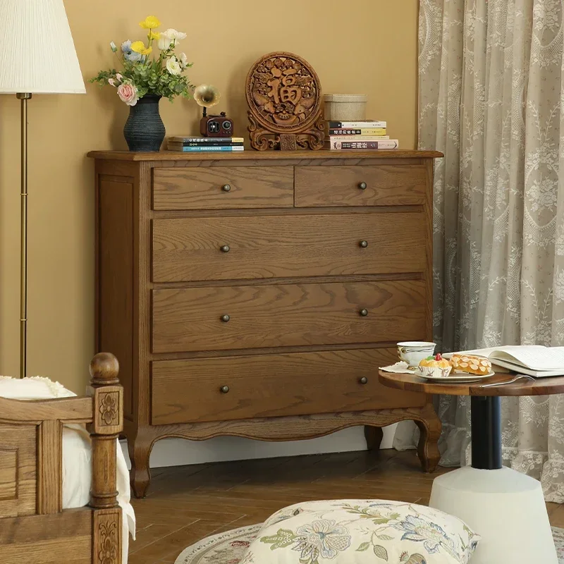 American Solid Wood Oak Cabinet Bedroom European Export Chest Drawers Furniture Locker Side Multi Functional