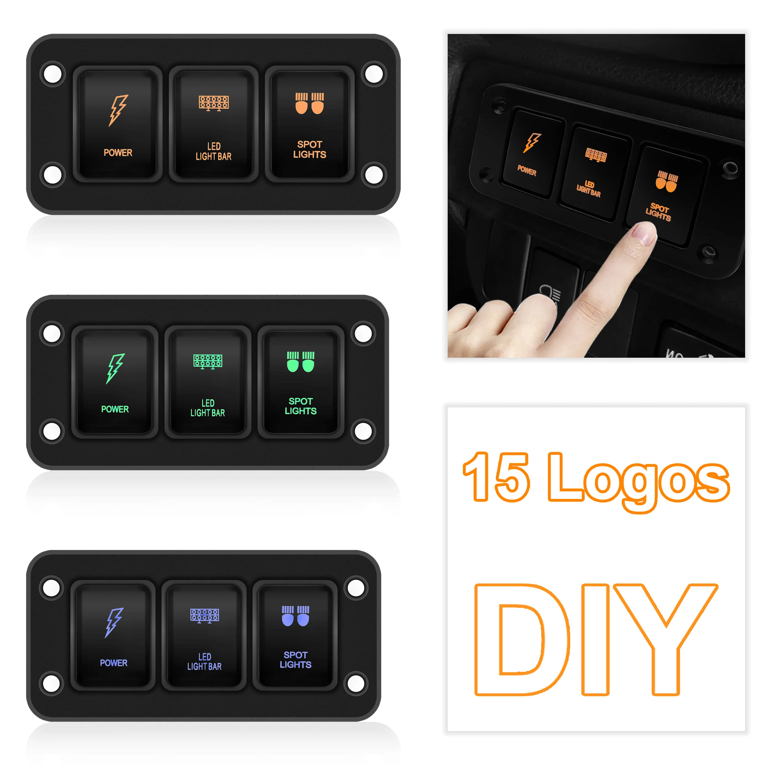 

3 Gang Push Switch Panel Led Power Latching ON OFF Button Switch Panel for Toyota LandCruiser Prado Hilux FJ with Wire