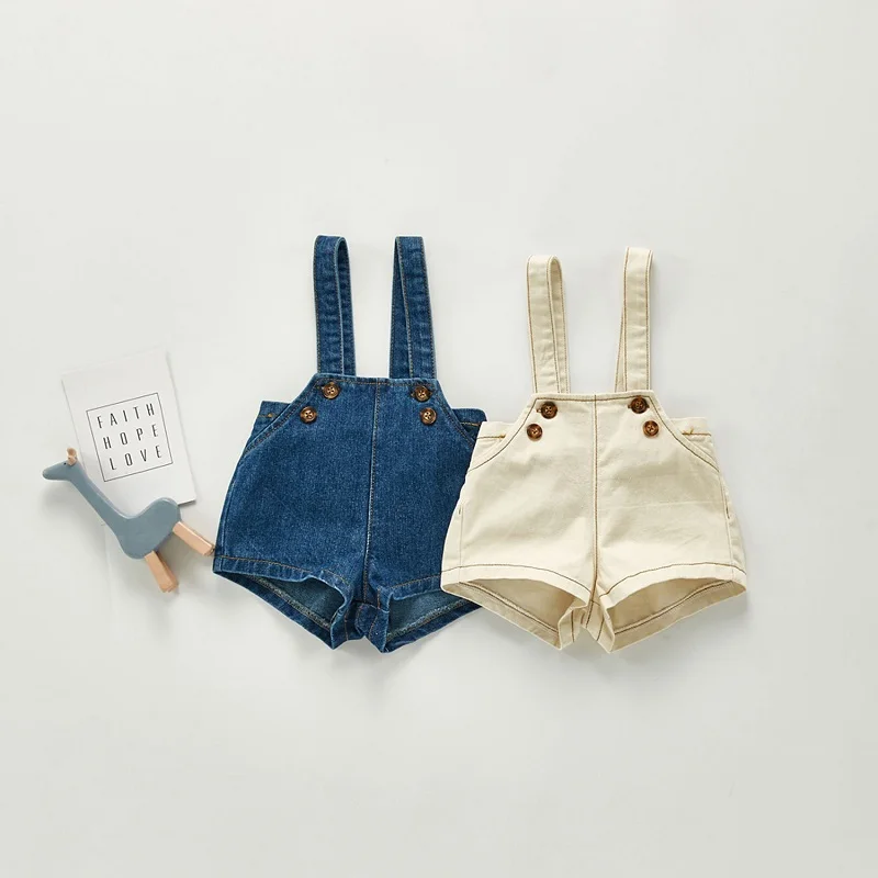 Fashion Baby Denim Shorts 0-3Years Newborn Kids Solid Color Elastic Waist Suspender Bottom Overalls Loose Outfits Spring Clothes