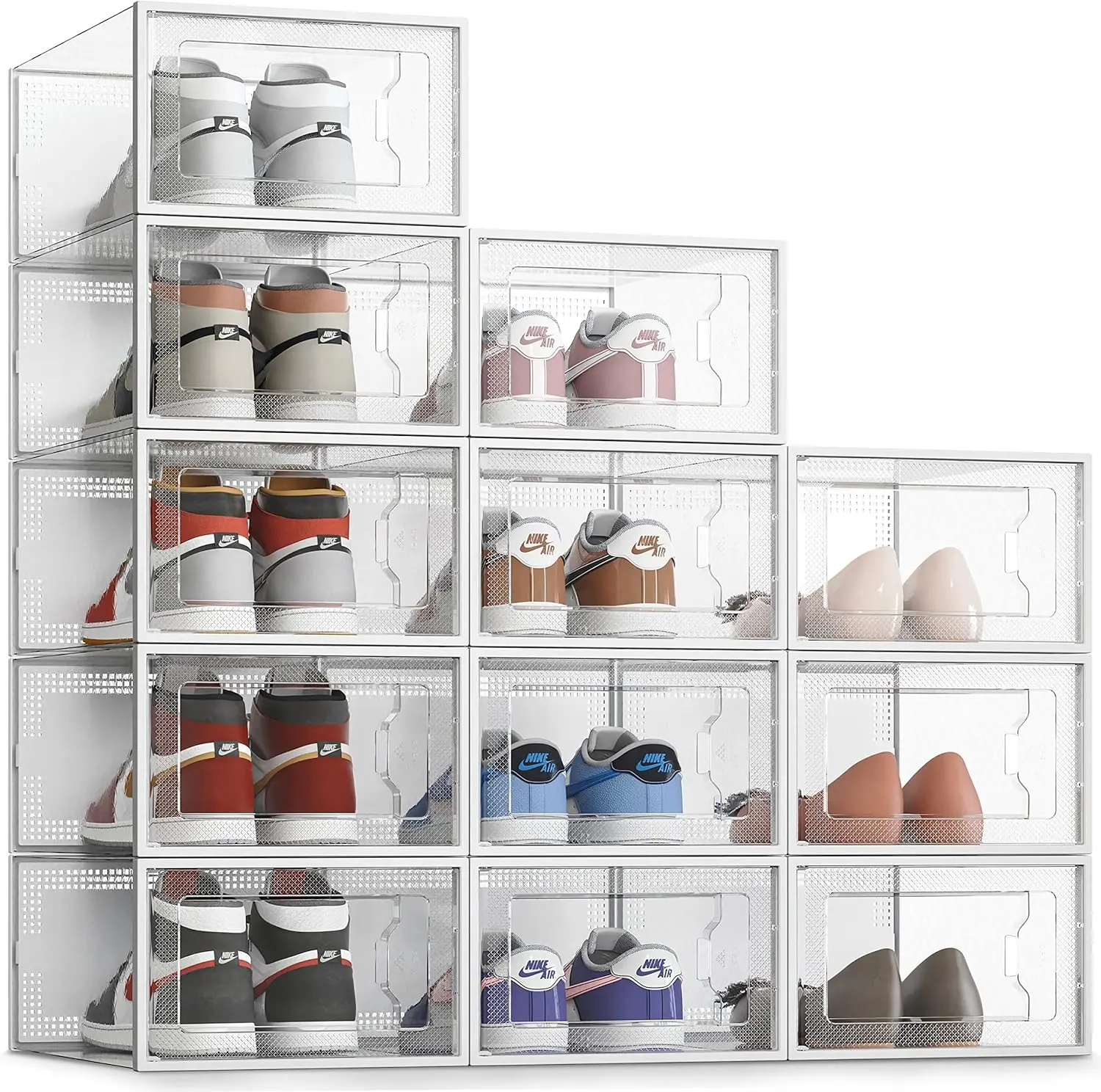 

Clear Plastic Shoe Storage Boxes for Closet, 12 Pack Stackable Organizer for Sneakers, Fits Up to Size 14