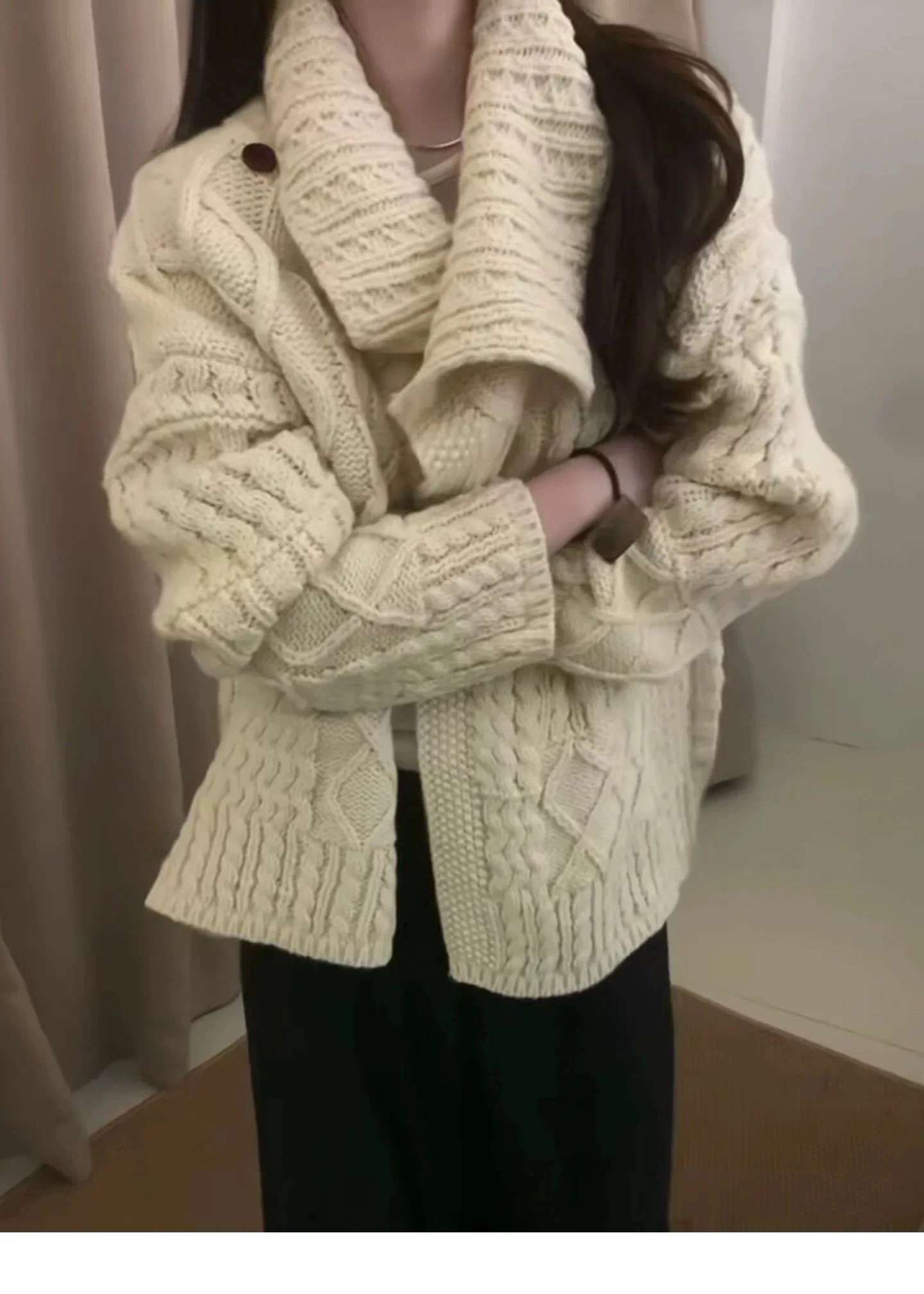 

Loose Fit Thi Knitted Cardigan Lazy Sle Big Collar Twist Thiened Sweater Outerwear Women's Faion Autumn Winter Coat