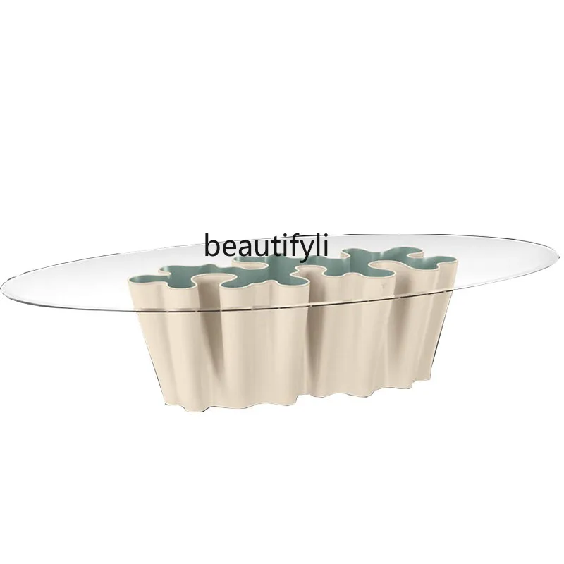 Dining table ocean wave tempered glass oval home art petal round table