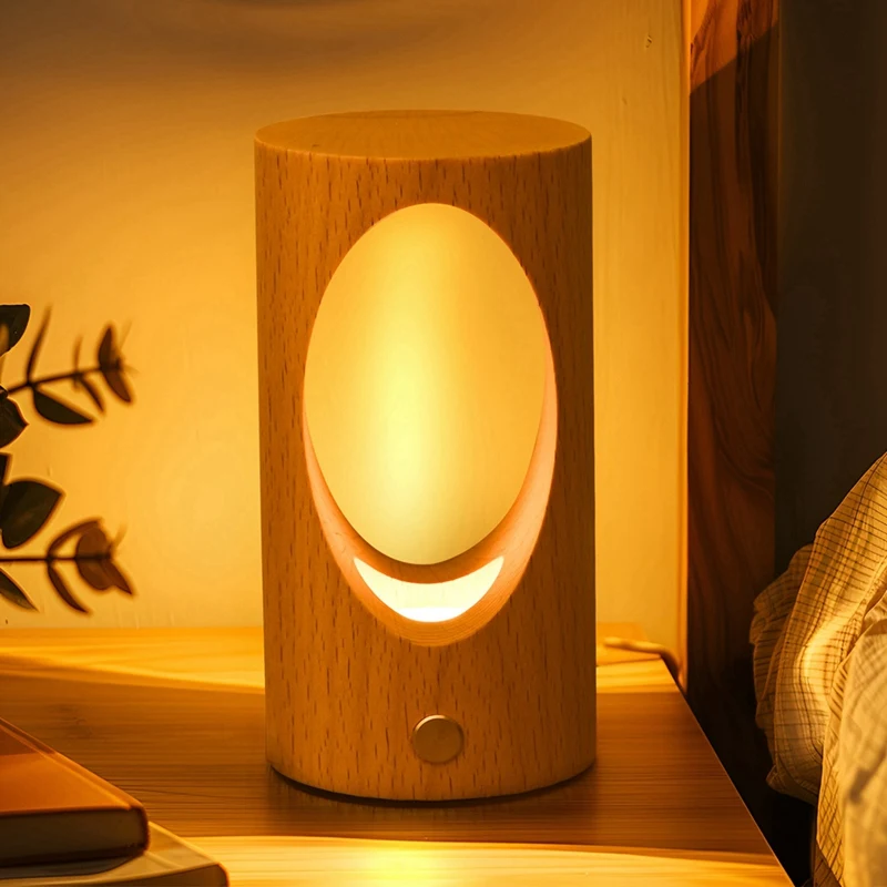 AB09-Luz noturna LED de madeira recarregável - Lâmpada de cabeceira com controle de toque para berçário e decoração de casa