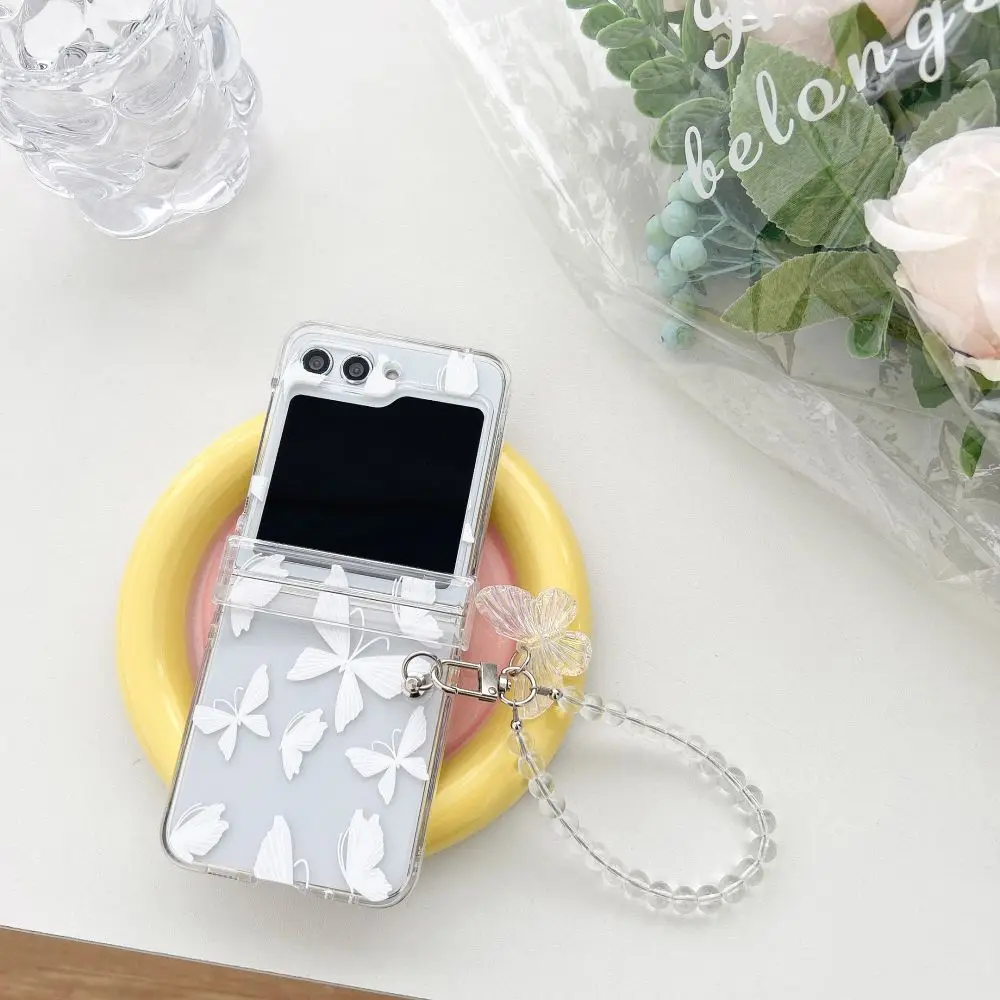 For Samsung Galaxy Z Flip 5 4 3 ZFlip5 Case Small Floral Bracelet Transparent Hinge All-inclusive Folding Shockproof Hard Cover