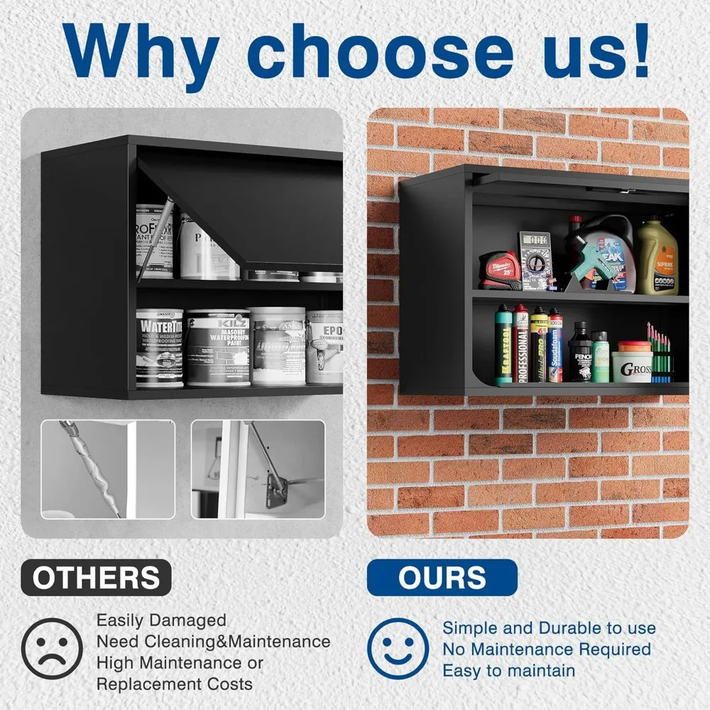 Black Metal Wall-Mounted Storage Cabinet with Shelf and Lock for Garage, Warehouse, Home Organization