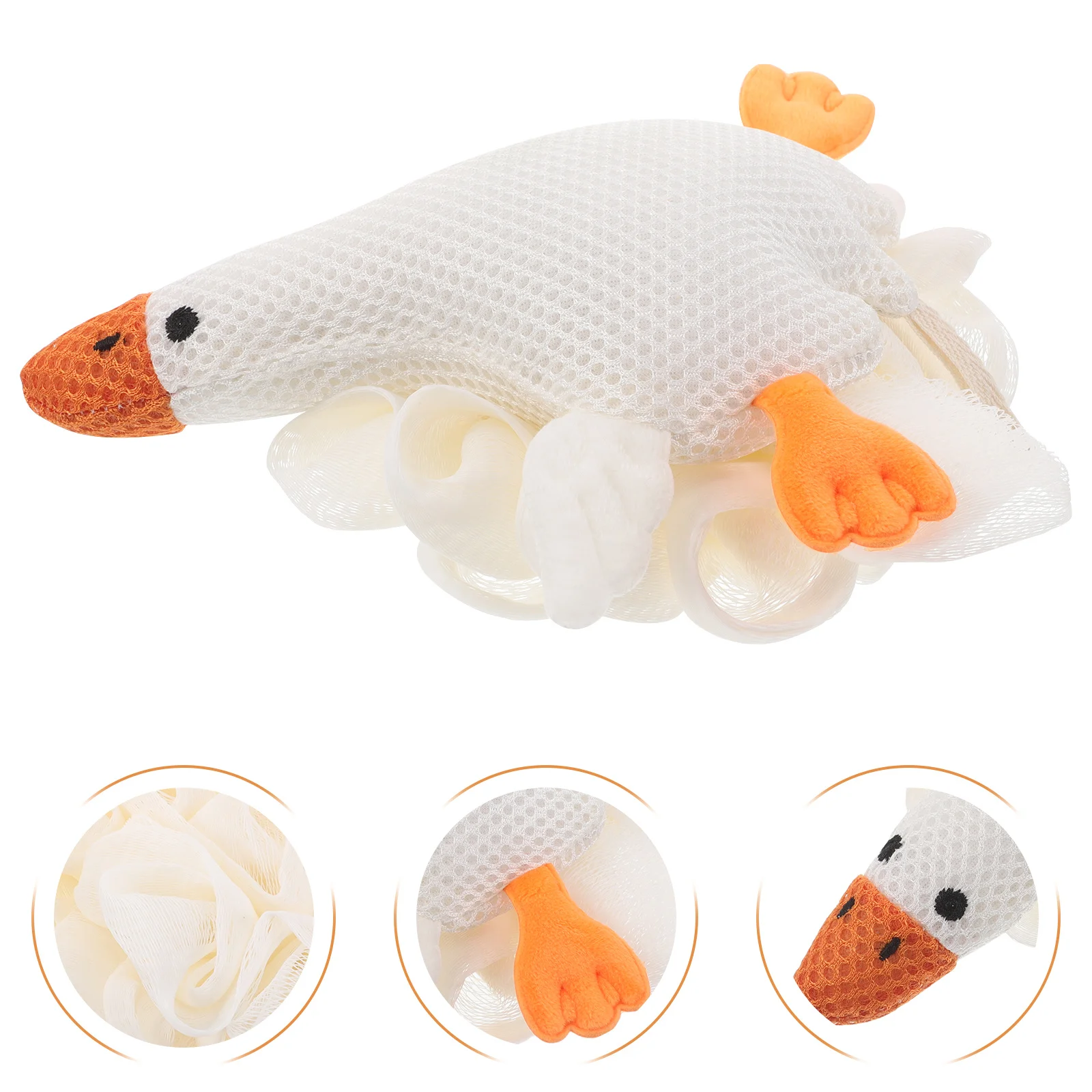 

Детские губки для ванны для новорожденных, очаровательная губка в форме гуся, пуф из люфы, большой размер, прочный материал, нежный на ощупь, белый