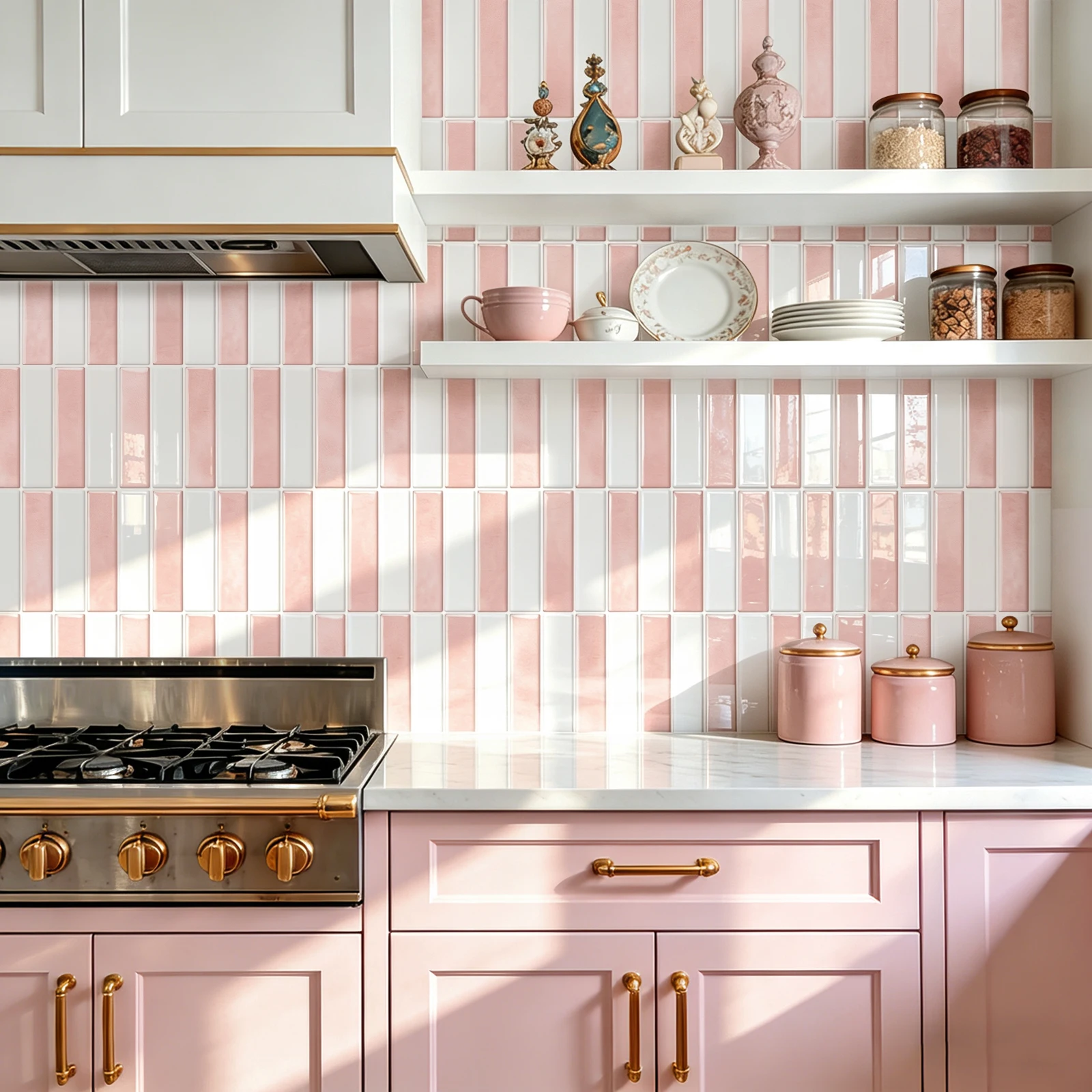 5pcs/10pcs/20pcs Green Tile Wall Stickers, Self‑Adhesive Kitchen Backsplash Wallpaper