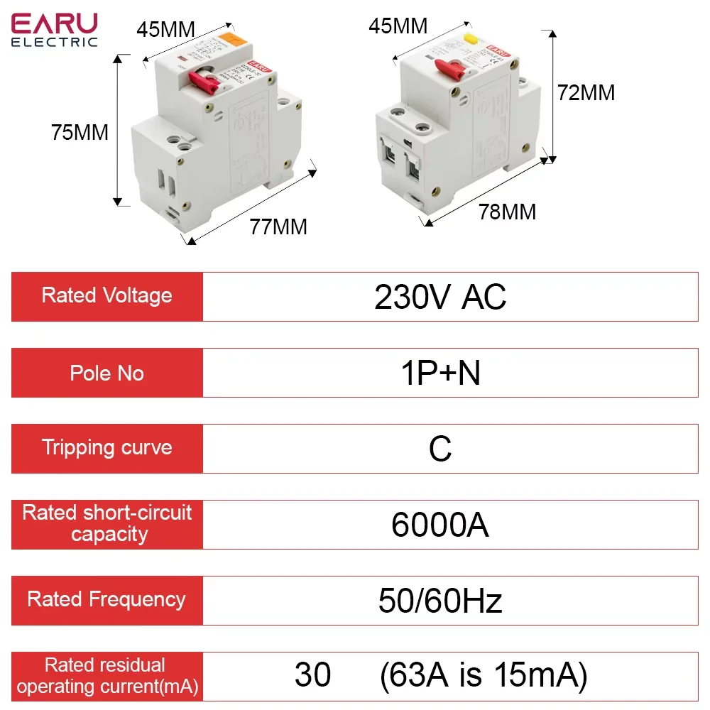 DZ30LE DZ47LE EPNL DPNL 230V 1P+N Residual Current Circuit Breaker With Over And Short Current Leakage Protection RCBO MCB 6-63A