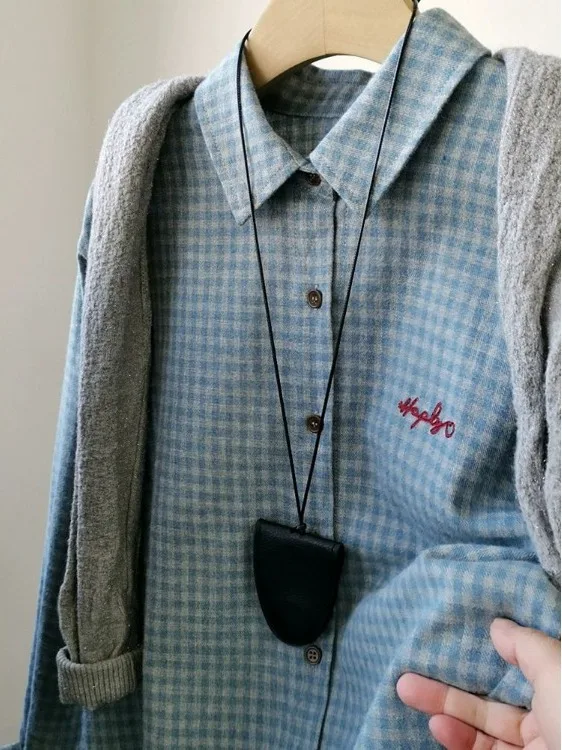 

Синий клетчатый вышитый воротник Irt большого размера, длинный све, женская верхняя одежда, кардиган, свободный крой, весенне-осенний модный топ