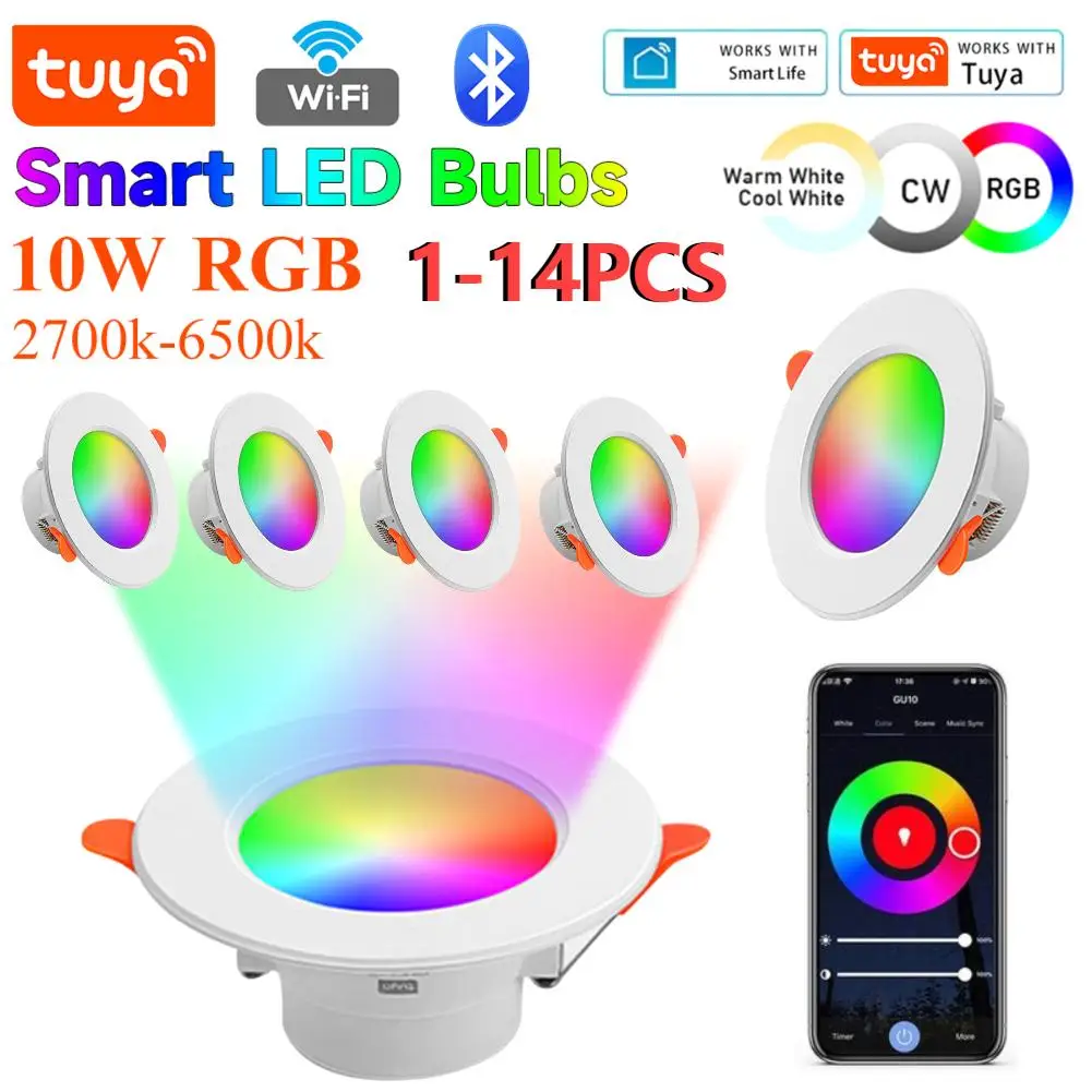 For Tuya WiFi LED Downlight 10W 85-265V Dimmable Spot Led Light Work For Alexa Google Home RGB+CCT CW Smart Ceiling Lamp Decor